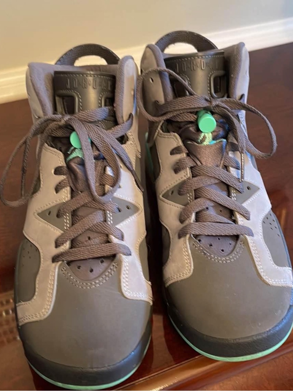 Jordan Kids Gray and Teal High-Top Sneakers with Green Accent